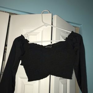 Black long sleeve off the shoulder crop top